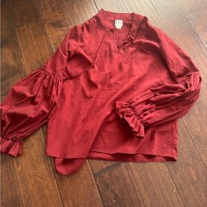 Haute Hippie Deep Red Blouse with Puff Sleeves